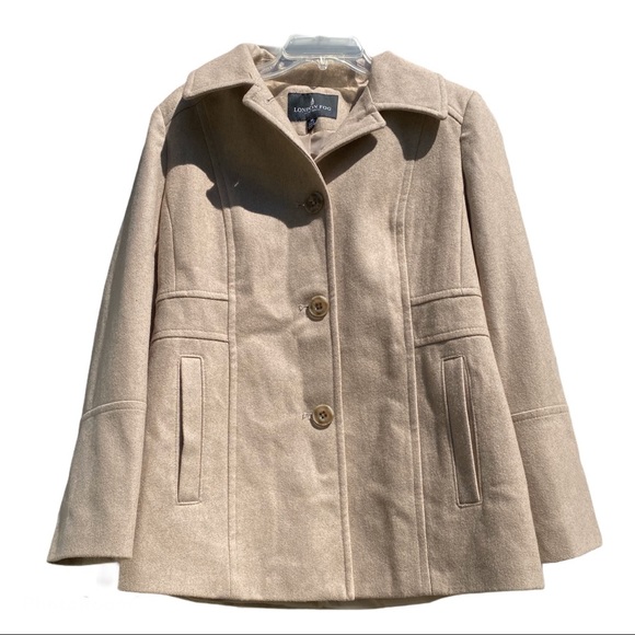 London Fog Wool Pea Coat, Single Breasted, Tan, M - Picture 2 of 10